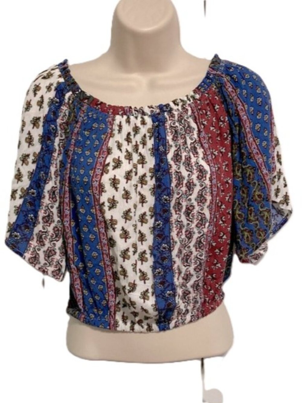BLEUH CIEL On or Off Shoulder Short Sleeve Boho Bohemian Blouse Womans Medium